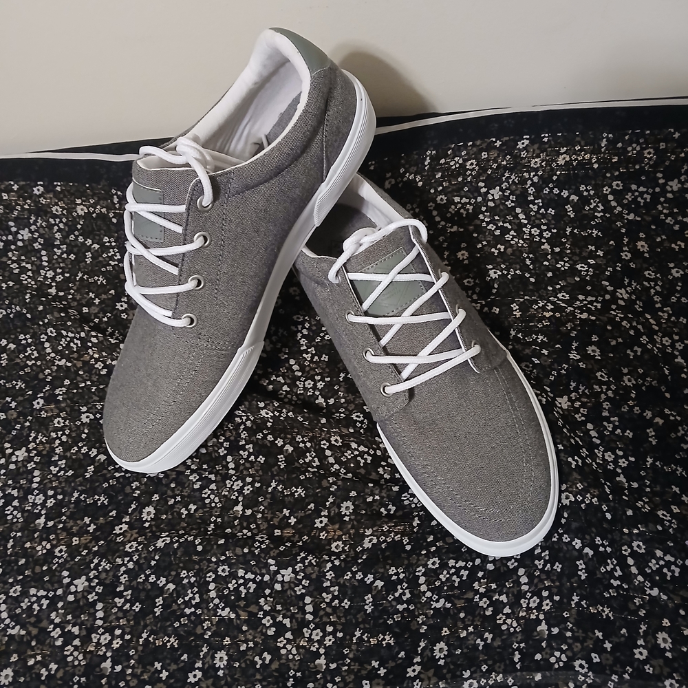 St. John's Bay Gray Canvas Lace-Up Sneakers with White Soles